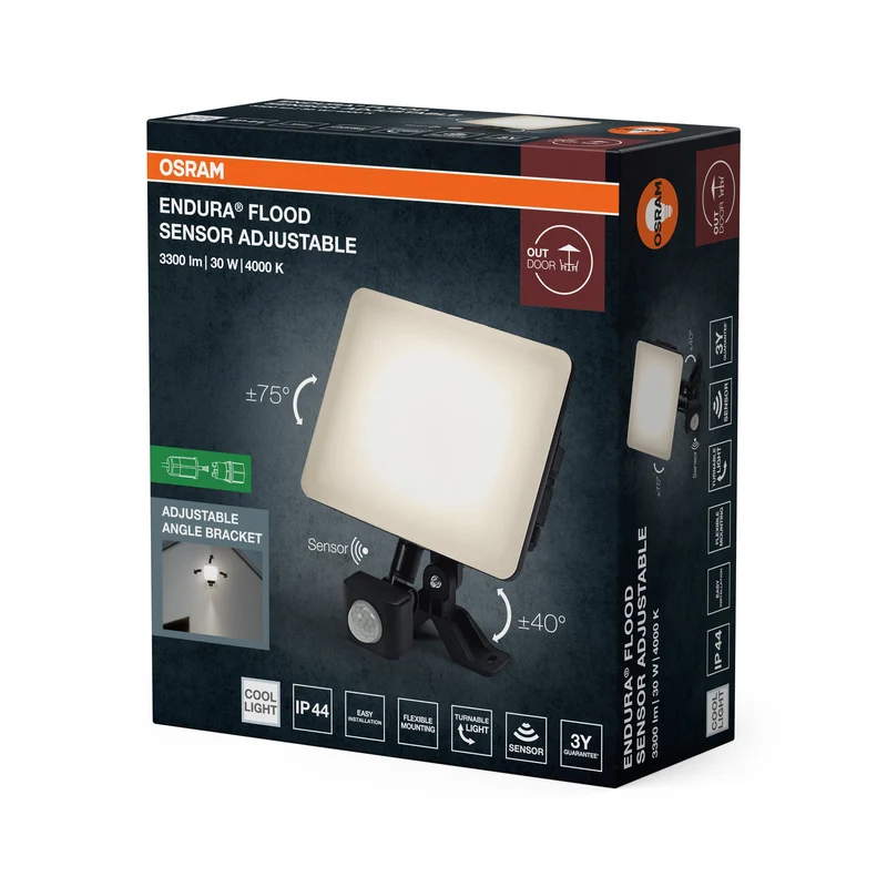 OSRAM ENDURA® Faretto esterno regolabile con sensore 30W 840 Nero