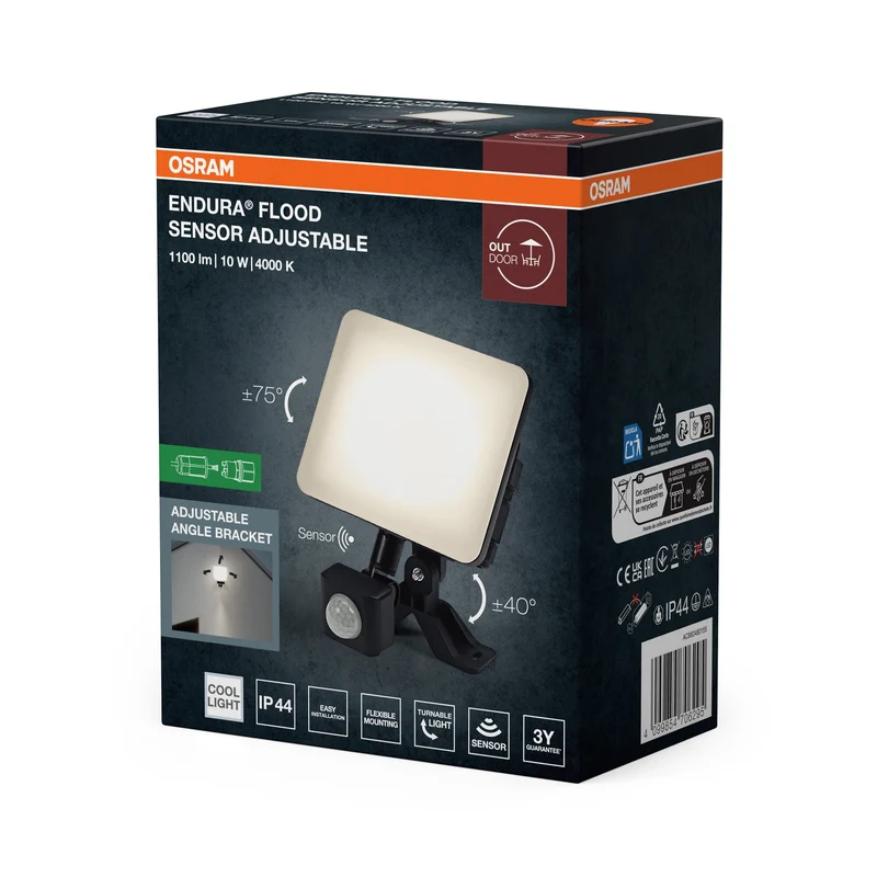 OSRAM ENDURA® Faretto esterno regolabile con sensore 10W 840 Nero