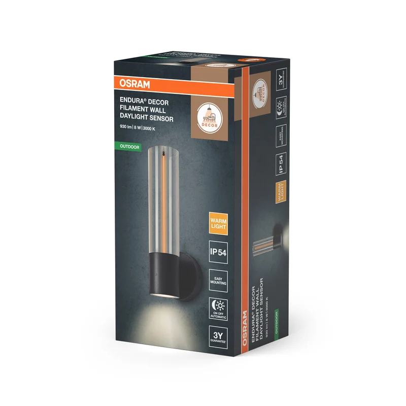 OSRAM ENDURA® Decor Filament Applique esterna con sensore di luce diurna 8W IP54 Grigio scuro
