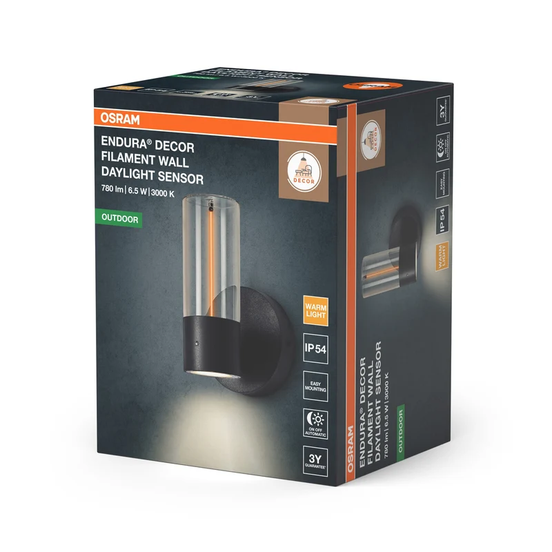 OSRAM ENDURA® Decor Filament Applique esterna con sensore di luce diurna 6,5W IP54 Grigio scuro