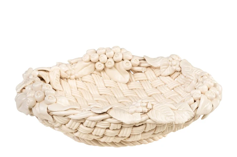 Casa Padrino Luxus Schale Cremeweiß Ø 32 x H. 10 cm - Runde Deko Schale aus hochwertiger Keramik - Luxus Deko Accessoires