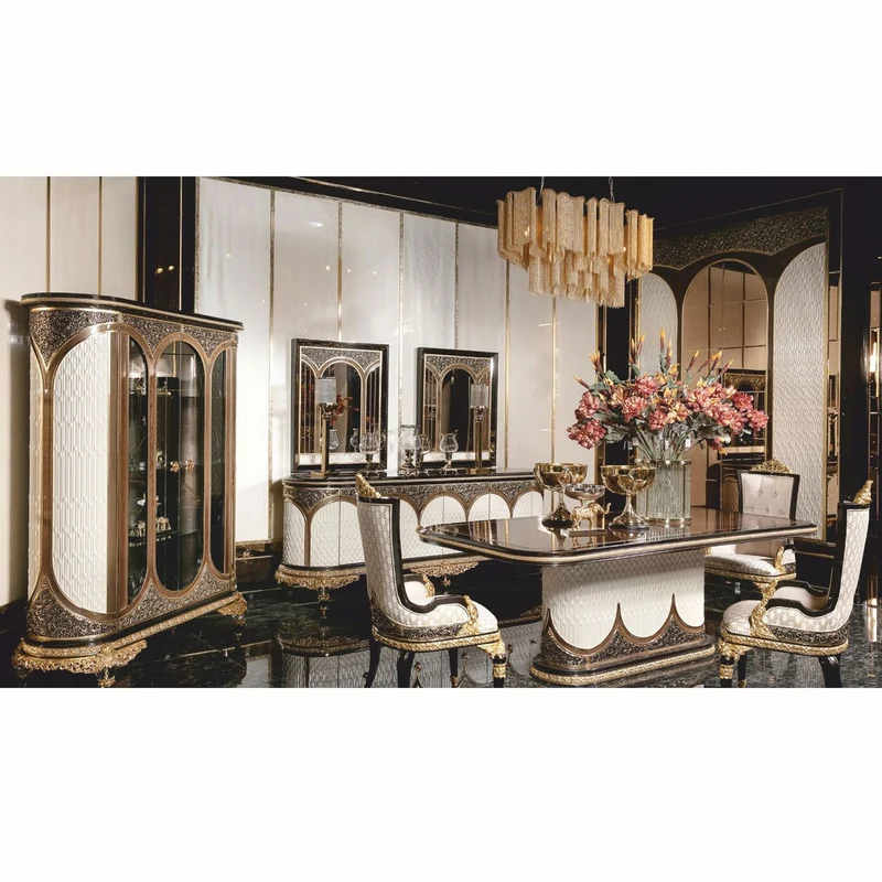 Casa Padrino Luxus Barock Vitrine Weiß / Braun / Schwarz / Gold 157 x H. 200 cm - Prunkvoller Massivholz Vitrinenschrank - Barock Möbel