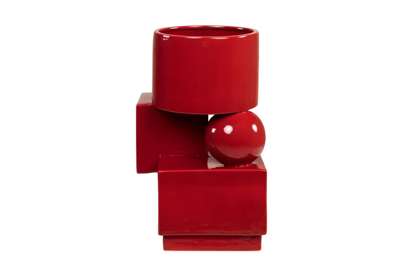 Casa Padrino Luxus Pflanzgefäß Weinrot 30,5 x 30 x H. 50 cm - Steingut Pflanzgefäß und Beistelltisch im Burgundy Finish - Luxus Deko Accessoires