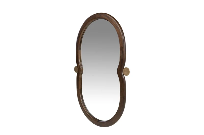 Casa Padrino Luxus Wandspiegel Braun / Gold 73,5 x 3 x H. 105 cm - Großer Wandspiegel Touma XL mit Rahmen aus Mindi-Holz und Messing - Luxus Deko Accessoires