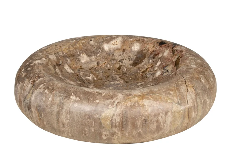 Casa Padrino Luxus Schale Ø 30 x H. 8 cm - Flache runde Schale aus versteinertem Holz - Luxus Deko Accessoires