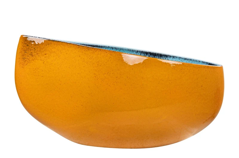 Casa Padrino Luxus Schale Orange / Blau 51 x 28 x H. 30 cm - Hohe organisch geformte Schale Drop aus Steingut - Luxus Deko Accessoires