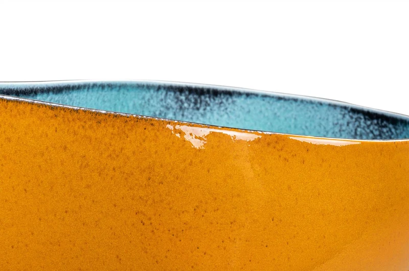 Casa Padrino Luxus Schale Orange / Blau 51 x 28 x H. 30 cm - Hohe organisch geformte Schale Drop aus Steingut - Luxus Deko Accessoires