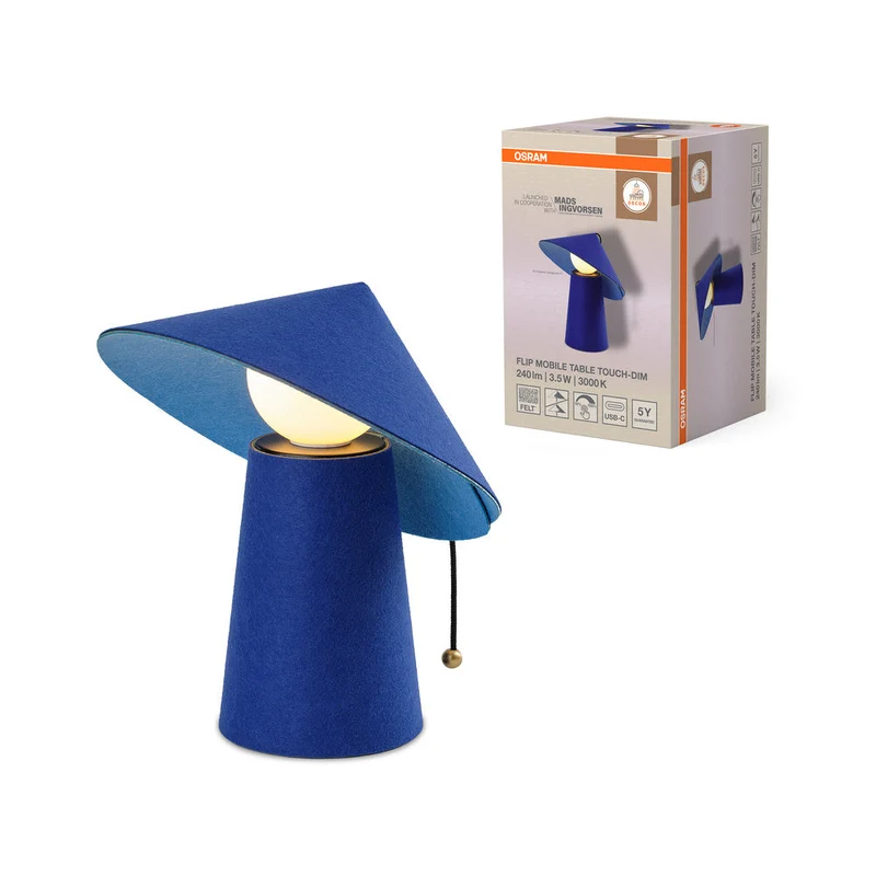 OSRAM DECOR Flip Lampada da tavolo mobile 3,5W, dimmer touch, ricaricabile via USB, blu