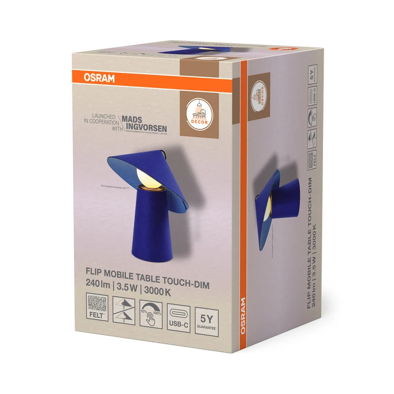 OSRAM DECOR Flip Lampada da tavolo mobile 3,5W, dimmer touch, ricaricabile via USB, blu