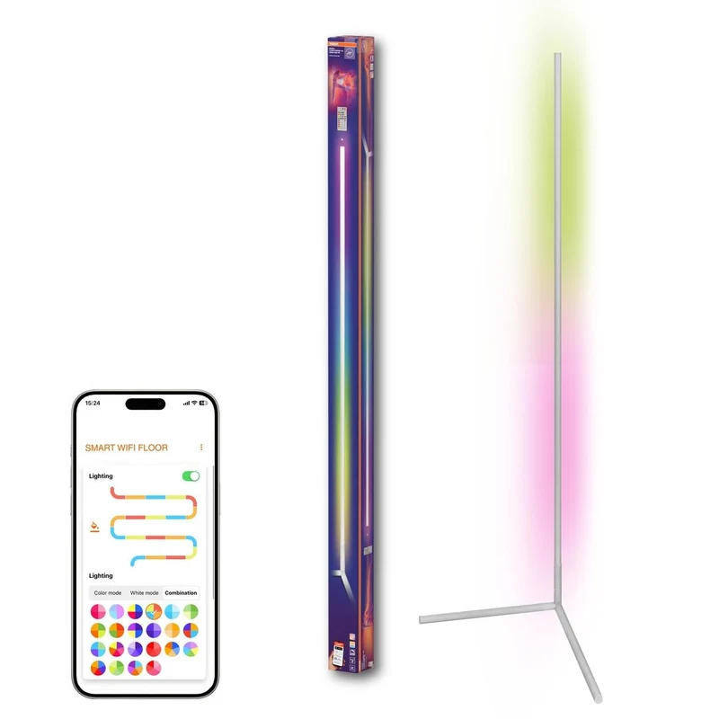 OSRAM Matter SMART+ Lampada da terra angolare sottile, con telecomando, bianco, 1400 mm, RGB + Tunable White (TW)