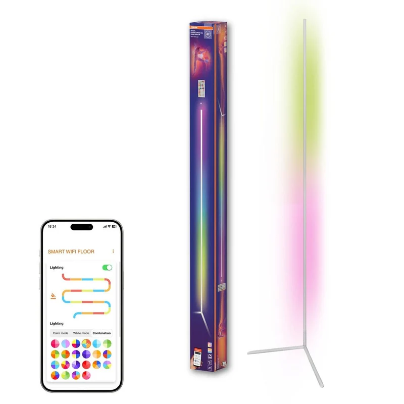 OSRAM Matter SMART+ Lampada da terra angolare sottile, con telecomando, bianco, 2000 mm, RGB + Tunable White (TW)