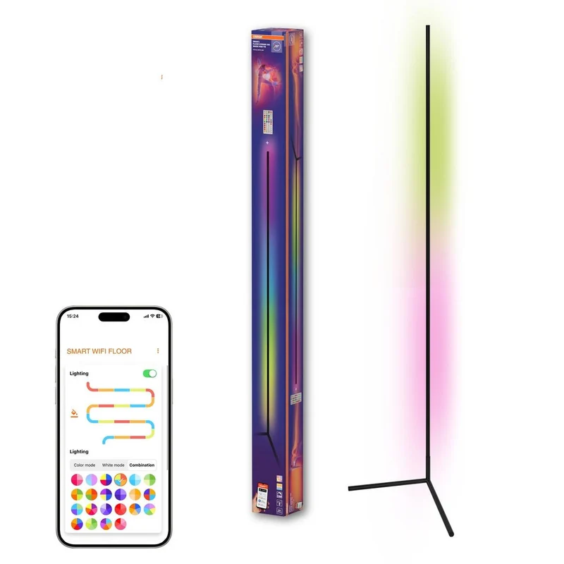 OSRAM Matter SMART+ Lampada da terra angolare sottile, con telecomando, nero, 2000 mm, RGB + Tunable White (TW)