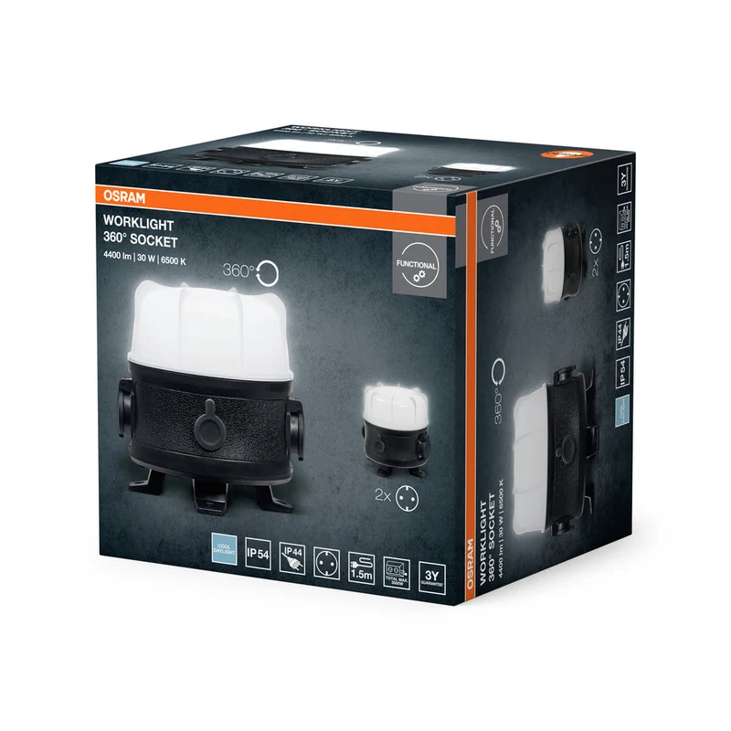 OSRAM LAMPADA DA LAVORO VALUE 360° Multipresa Faretto da cantiere 30W, 3700lm, 6500K