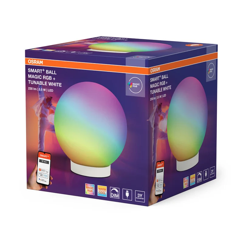 OSRAM SMART+ Wifi PALLA Moodlight Lampada da tavolo MAGIC RGB RGBW USB, 200 lm, 2200 … 6500 K, Bianco regolabile|RGB