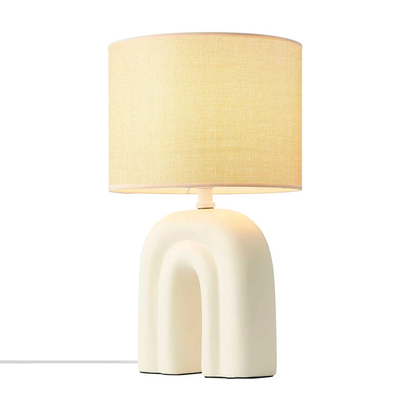 Haze - Lampe à poser à abat-jour textile en céramique et textile, style contemporain