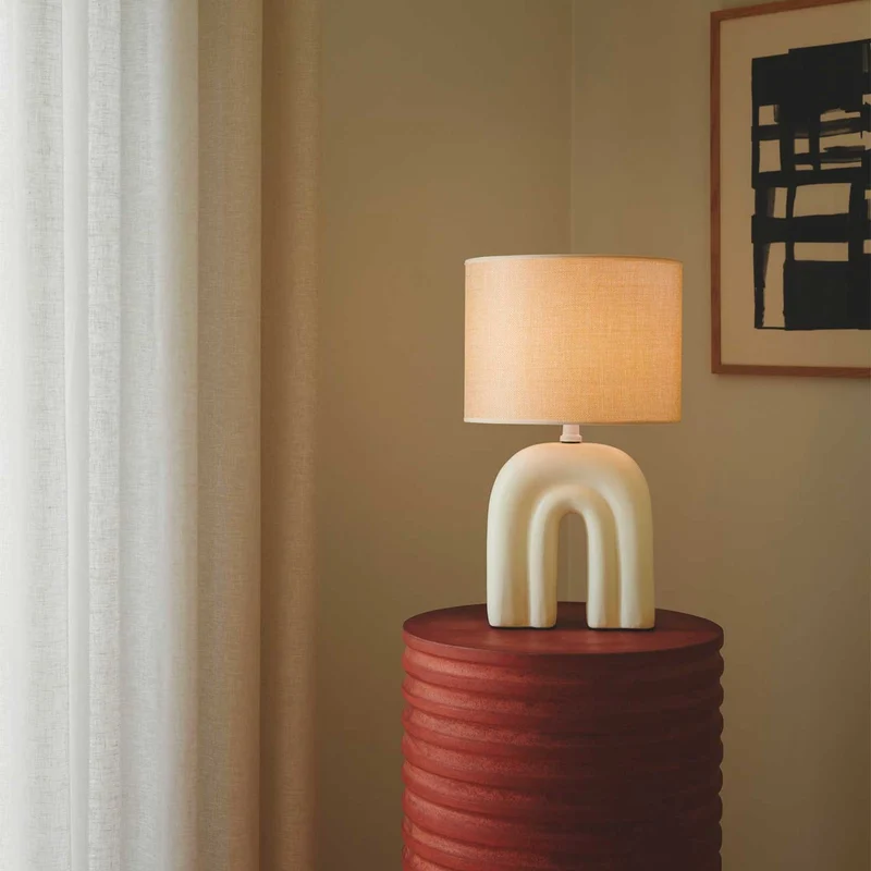 Haze - Lampe à poser à abat-jour textile en céramique et textile, style contemporain