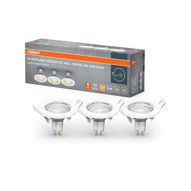 OSRAM LED SPOT SET INCASSO GU10 3x2.6W GU10 Bianco, 230 lm, 2700 K, Bianco caldo, confezione da 3