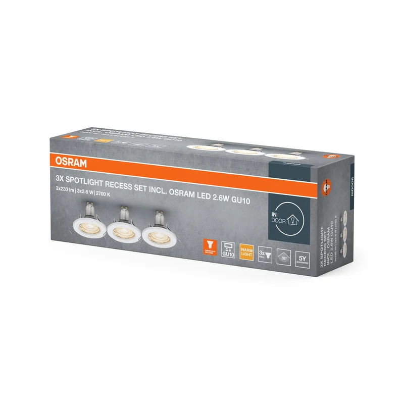 OSRAM LED SPOT SET INCASSO GU10 3x2.6W GU10 Bianco, 230 lm, 2700 K, Bianco caldo, confezione da 3