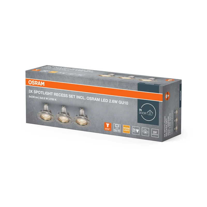 OSRAM LED SPOT SET INCASSO GU10 3x2.6W GU10 Nichel spazzolato, 230 lm, 2700 K, Bianco caldo, confezione da 3