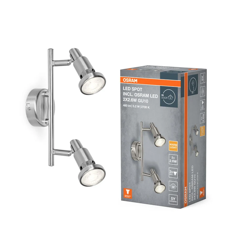 OSRAM LED SPOT ARGENTO SPAZZOLATO GU10 2 x 2.6W, 460 lm, 2700 K, Bianco caldo