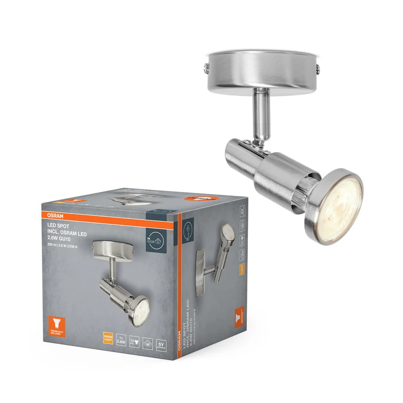 OSRAM LED SPOT ARGENTO SPAZZOLATO GU10 2.6W, 230 lm, 2700 K, Bianco caldo