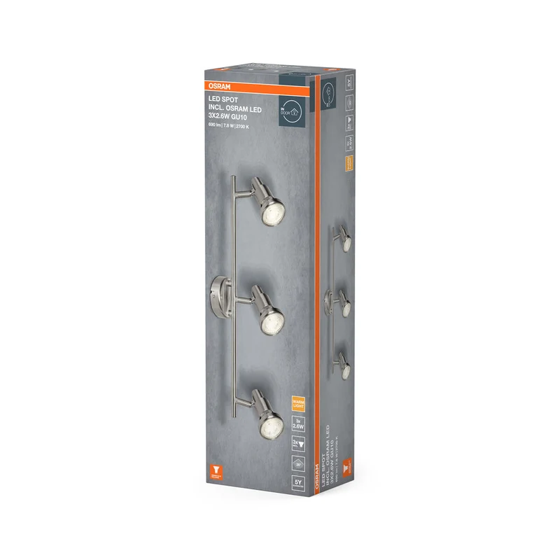 OSRAM LED SPOT ARGENTO SPAZZOLATO GU10 3 x 2.6W, 690 lm, 2700 K, Bianco caldo