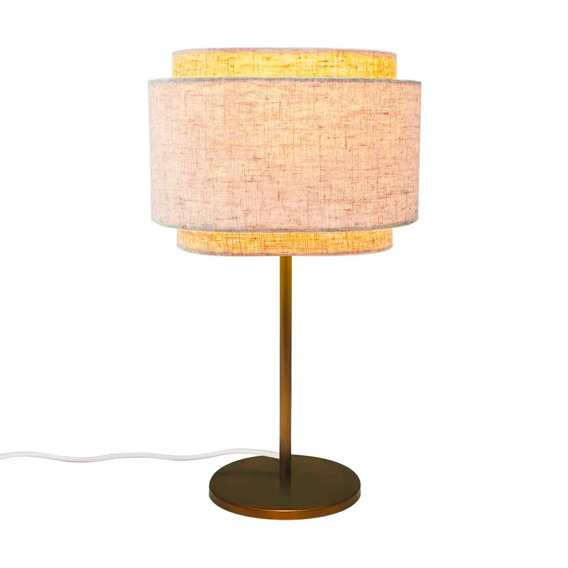 Takai - Lampe à poser à abat-jour beige en lin et acier, style contemporain