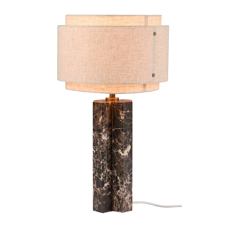 Takai - Lampe à poser à abat-jour crème en lin et marbre, style japandi