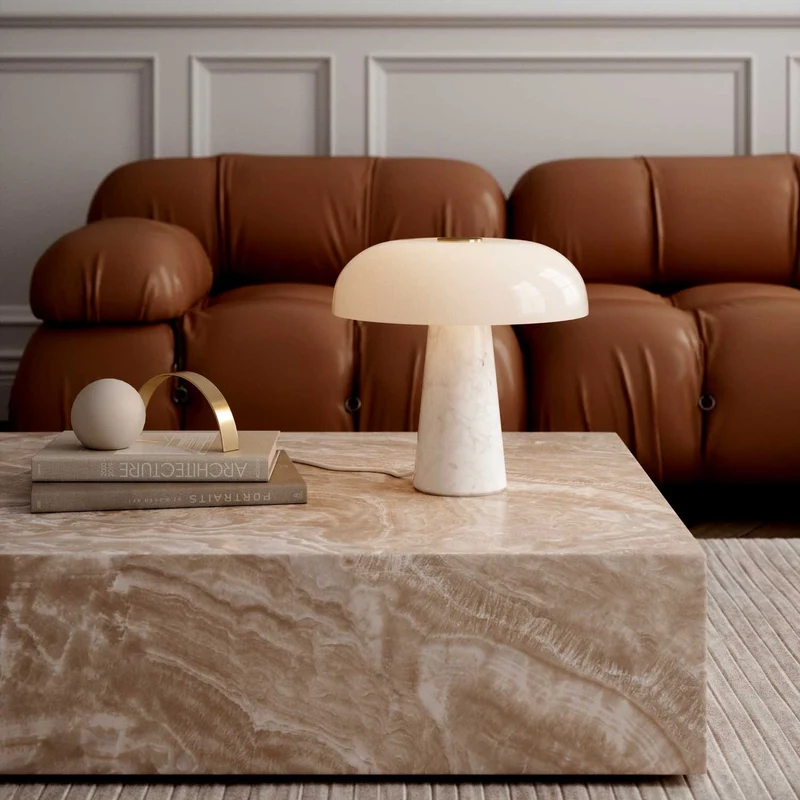 Glossy - Lampe à poser à globe et marbre en verre et marbre, style contemporain