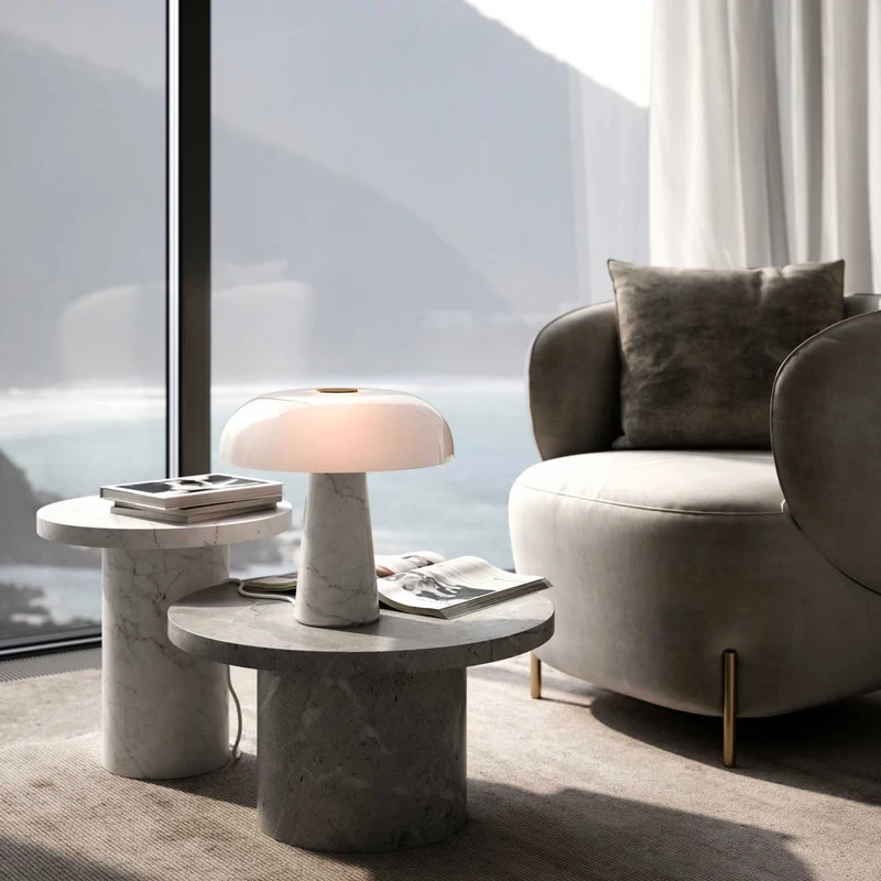 Glossy - Lampe à poser à globe et marbre en verre et marbre, style contemporain