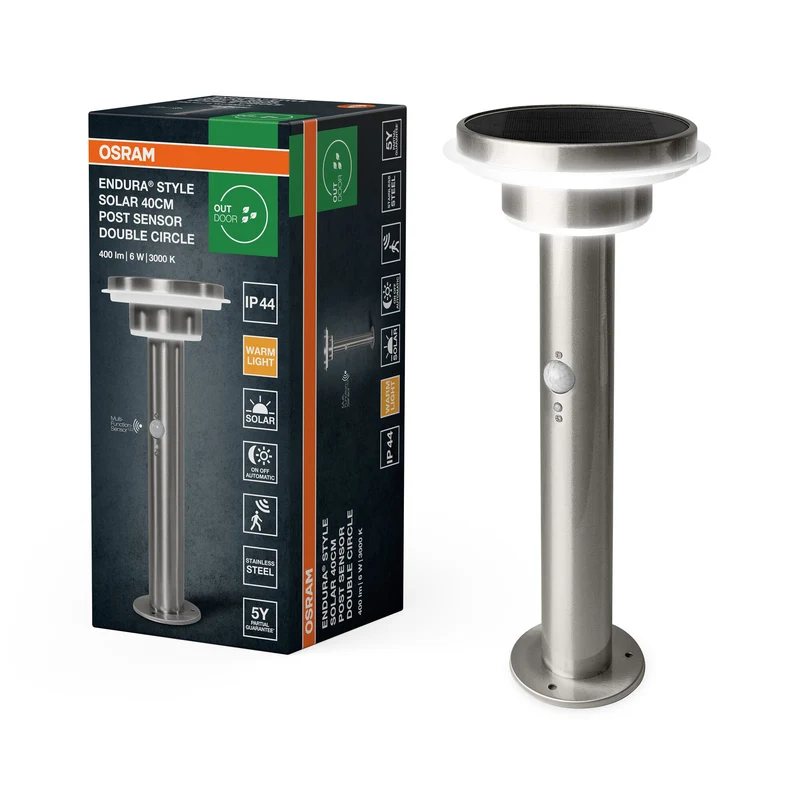 OSRAM ENDURA® Style Circle Doppelte Solarsockel LED Wegleuchte mit Sensor 6W / 3000K Argento