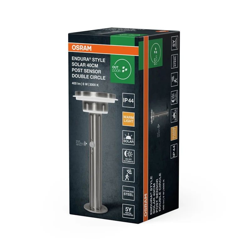 OSRAM ENDURA® Style Circle Doppelte Solarsockel LED Wegleuchte mit Sensor 6W / 3000K Argento