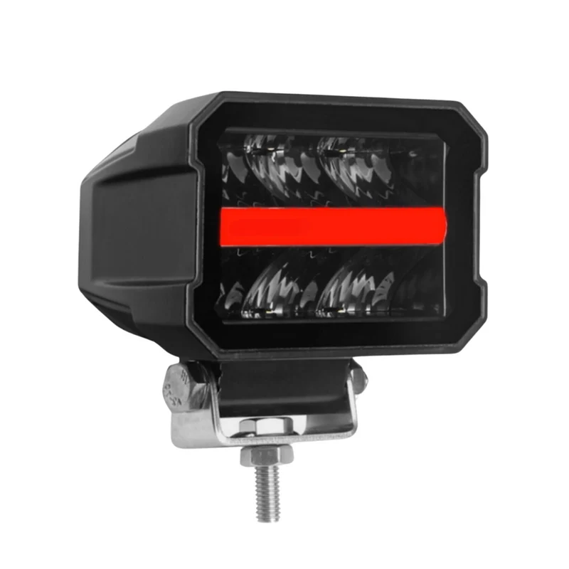 Faro da lavoro a LED dall'aspetto scuro con striscia luminosa di posizione rossa/ambra