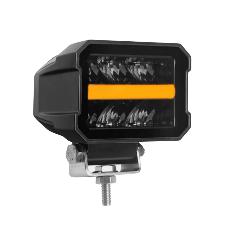 Faro da lavoro a LED dall'aspetto scuro con striscia luminosa di posizione rossa/ambra