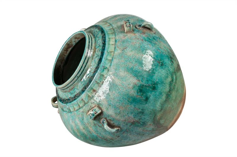 Casa Padrino Luxus Vase Grün Ø 32 x H. 30 cm - Große bauchige Deko Vase aus Steingut in Grün - Luxus Deko Accessoires