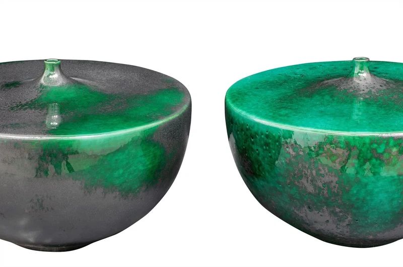 Casa Padrino Luxus Vase Grün Ø 28 x H. 19 cm - Breite Steingut Vase Otis S - Luxus Deko Accessoires