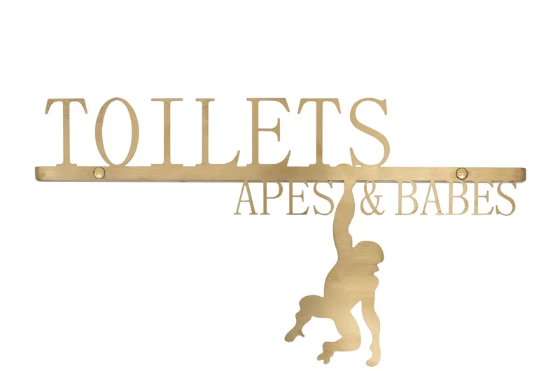 Casa Padrino Luxus Deko Objekt Gold 37 x 1,1 x H. 20 cm - Edelstahl Schild Toilets Apes Babes in gebürsteter Goldoptik - Luxus Deko Accessoires