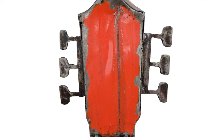 Casa Padrino Luxus Deko Objekt 37 x 10 x H. 100 cm - Dekorative Gitarre aus recyceltem Ölfass Metall - Luxus Deko Accessoires