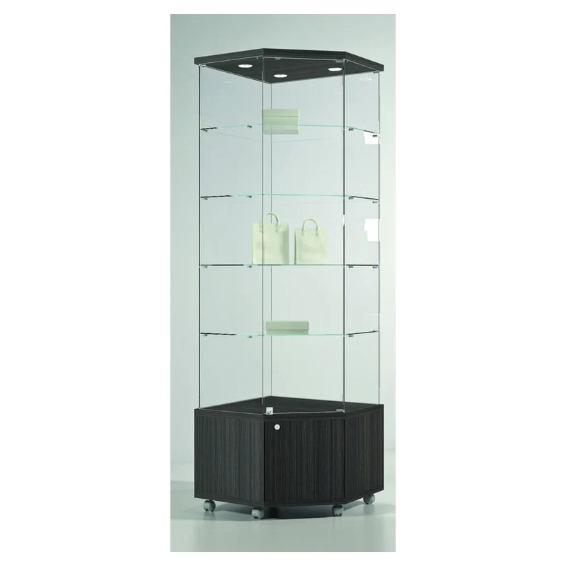 Casa Padrino Luxus Eck-Ladenvitrine 68 x 68 cm H. 220 cm mit 3 LED-Spots mit Unterschrank - Ladeneinrichtung - Boutique Möbel - Made in Italy