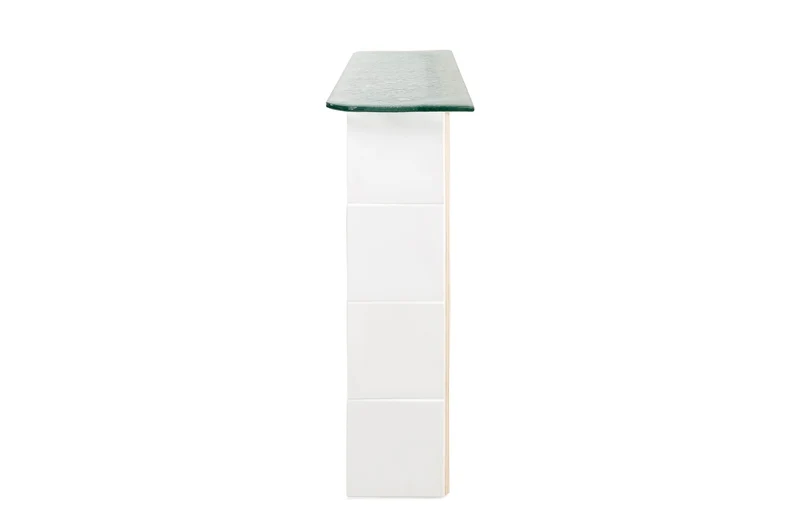 Casa Padrino Luxus Konsole Cremeweiß 105 x 30 x H. 83,5 cm - Großer handgefertigter Keramik Konsolentisch mit Platte aus strukturiertem Klarglas - Luxus Möbel