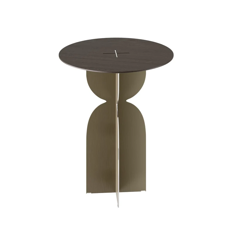 Casa Padrino Luxus Beistelltisch Braun / Bronzefarben Ø 50 x H. 60 cm - Runder Beistelltisch mit Platte in dunkelbraunem Eichenfurnier und gebürstetem Edelstahl Fuß - Luxus Möbel