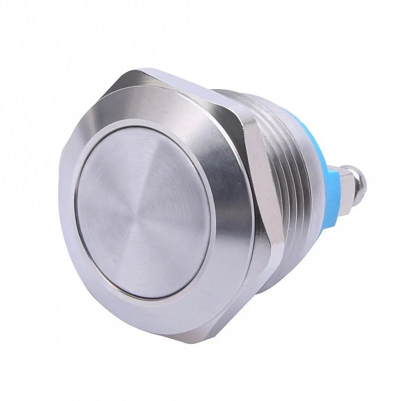 Alpha Elettronica Pulsante momentaneo antivandalo ø19mm in acciaio, 1 polo, OFF/ON, pulsante normalmente aperto con 2 terminali a vite