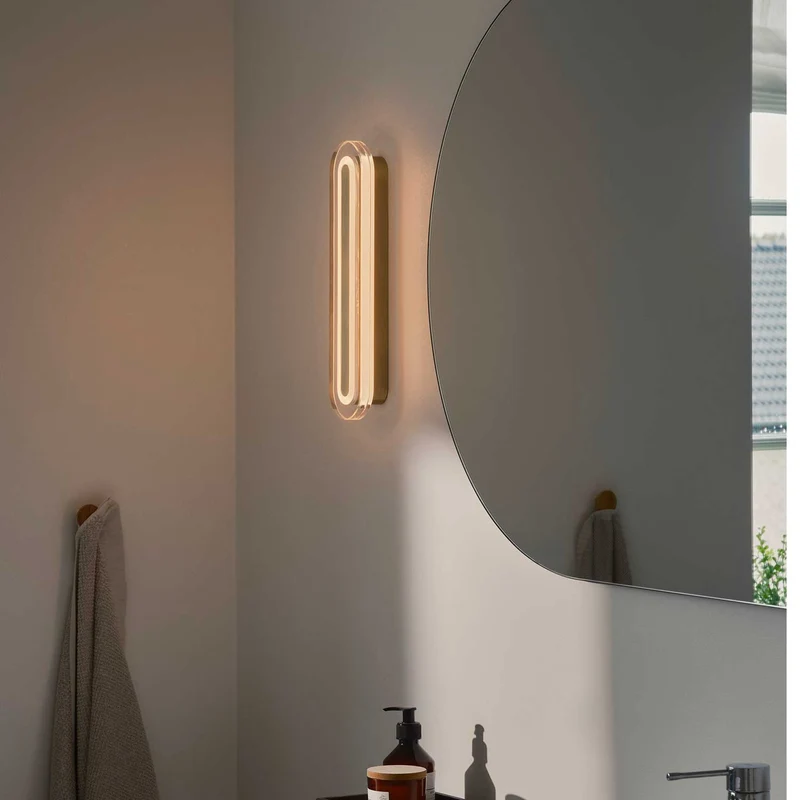 Cavara - Applique murale LED verticale pour miroir en verre et acier, style Art déco