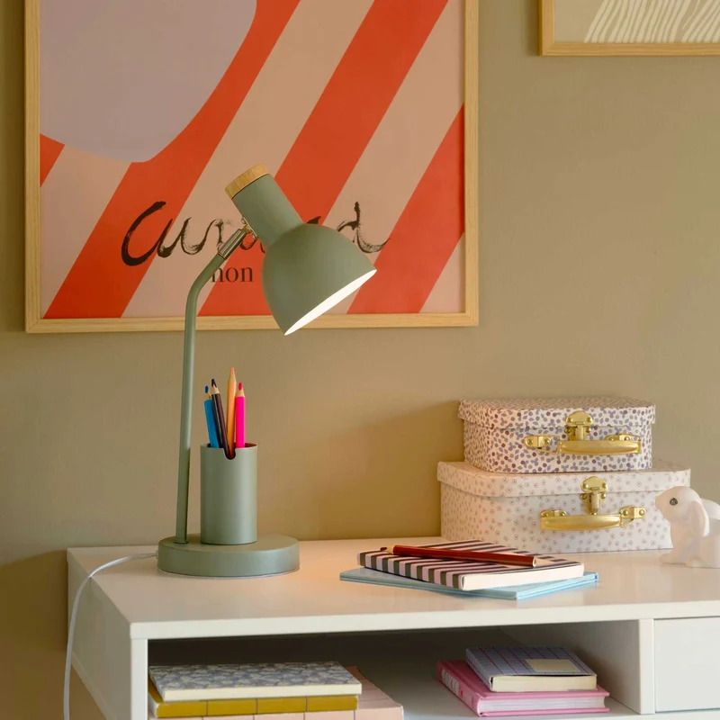 Devone - Lampe à poser avec pot à crayons en acier, style moderne