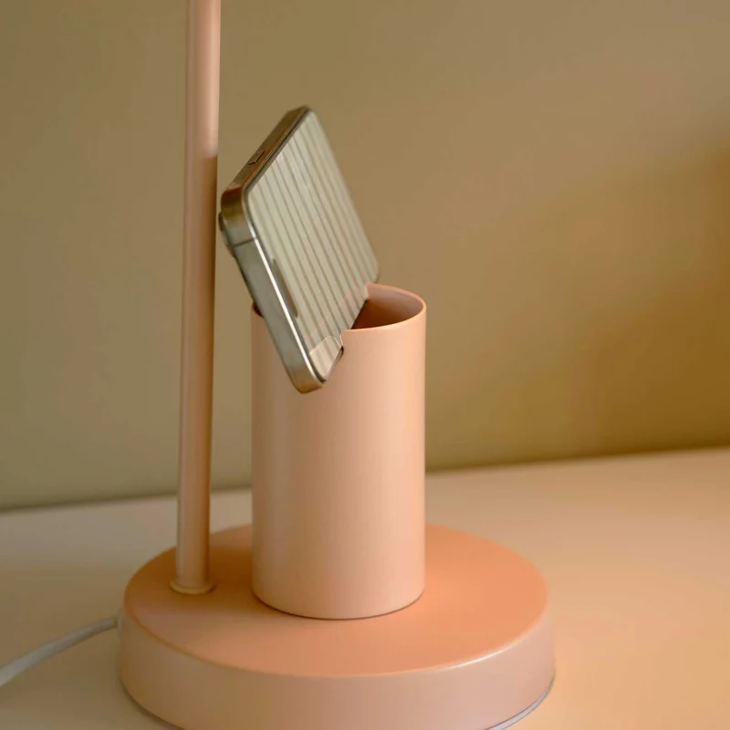 Devone - Lampe à poser avec pot à crayons en acier, style moderne