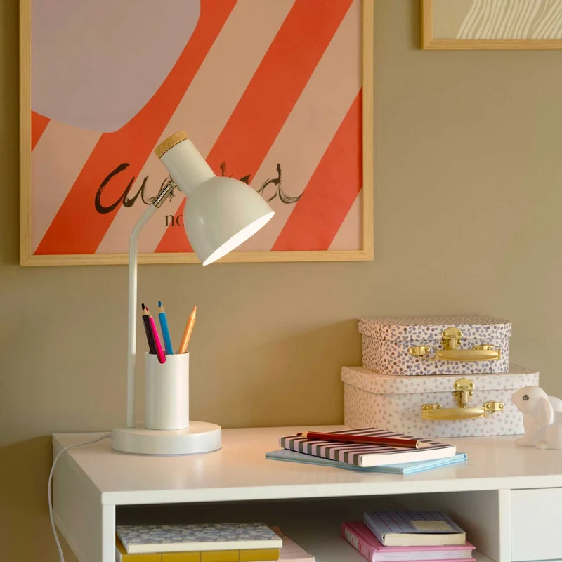 Devone - Lampe à poser avec pot à crayons en acier, style moderne