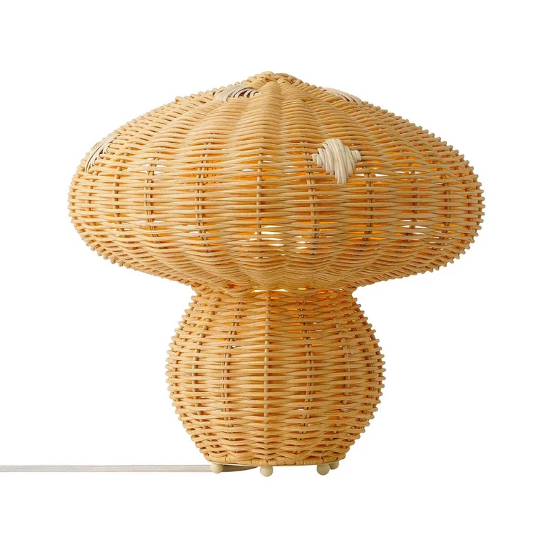Allie - Lampe à poser champignon tressée en rotin et acier, style bohème