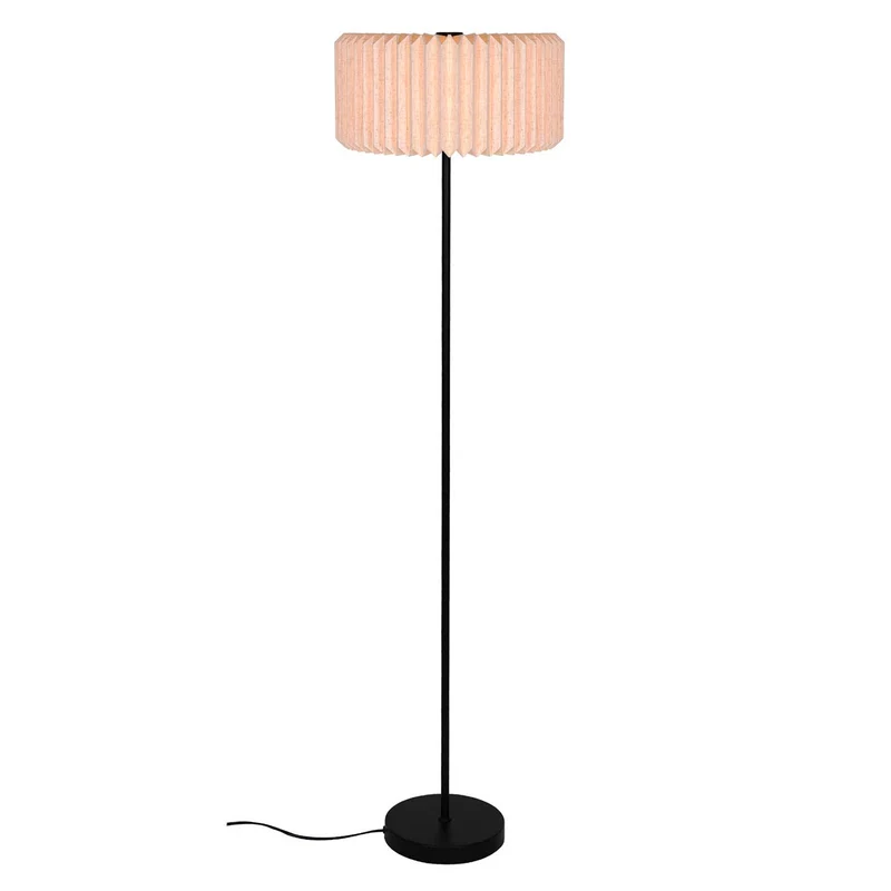 Vivienne - Lampadaire à abat-jour plissé en acier et tissu, style japandi