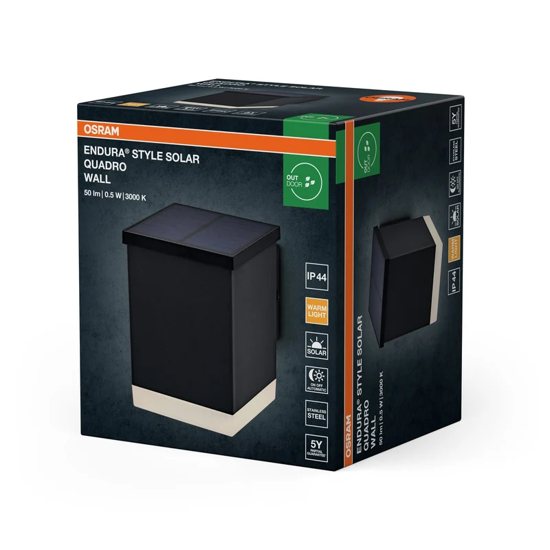 OSRAM ENDURA STYLE SOLAR QUADRO APPLIQUE DA PARETE ESTERNA, 0,5W, 50lm