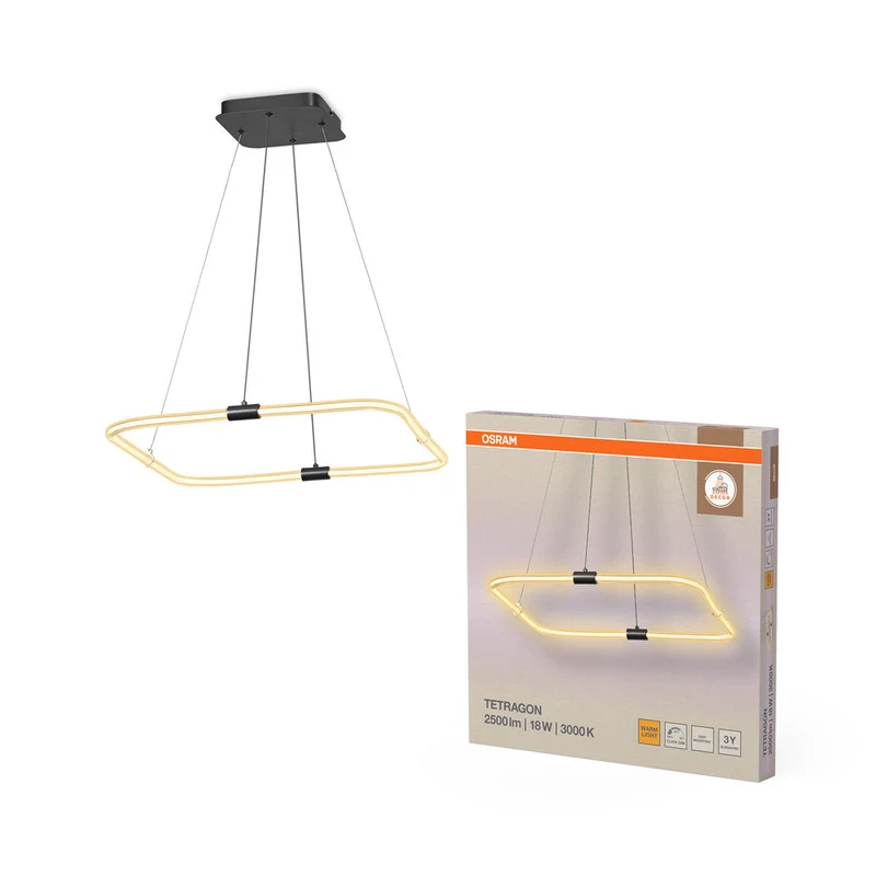 OSRAM DECOR Tetragon Lampada a sospensione, 18W, 3000K, 2000lm, Bianco caldo, Click DIM